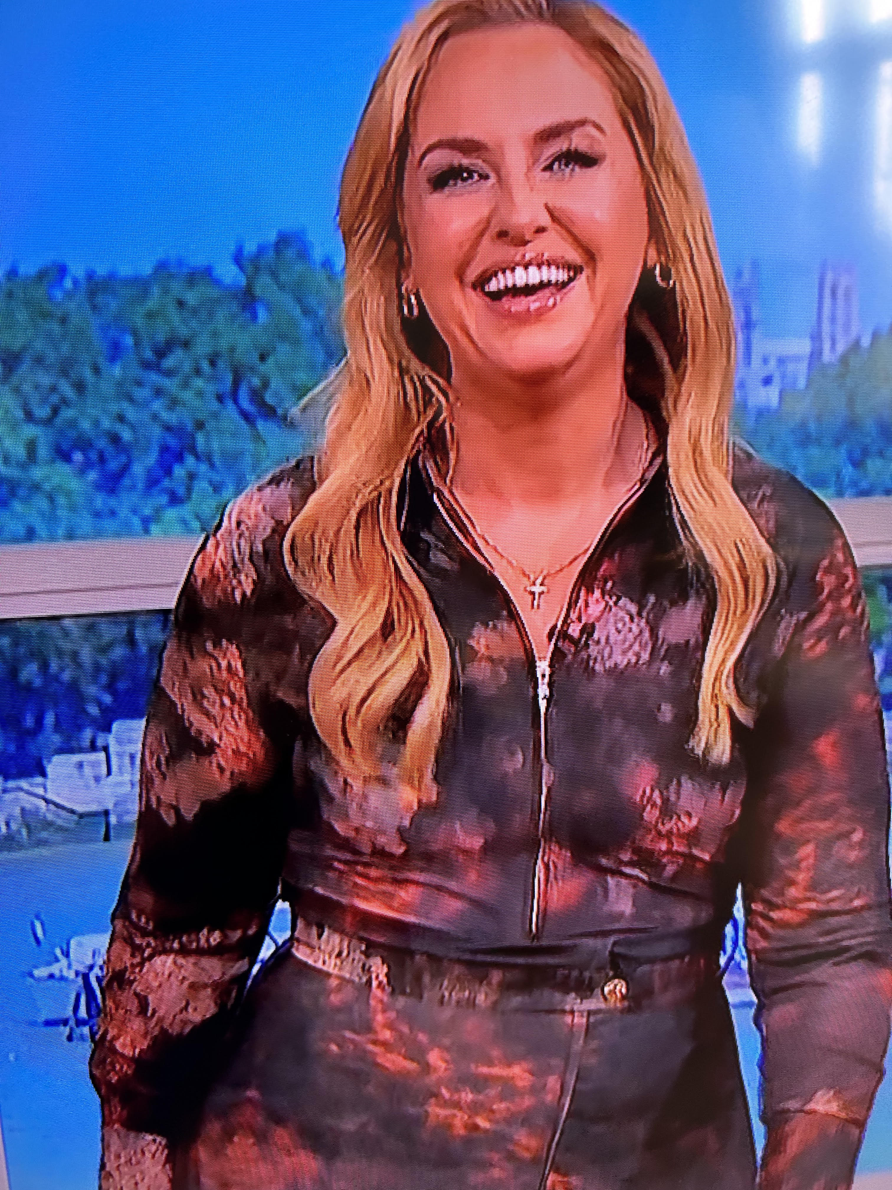 where to get all Josie Gibson This Morning outfits black floral smudge print zip front midi dress 27 May 2024 Photo ITV