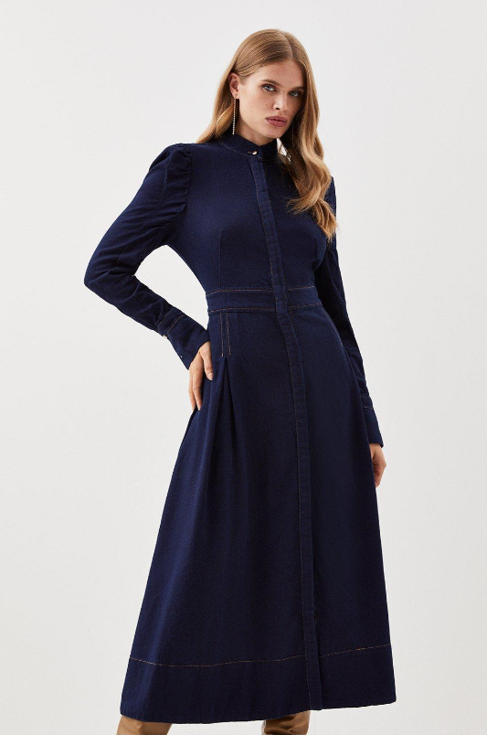 Indigo Lydia Millen Tencel Denim Woven Midi Shirt Dress
