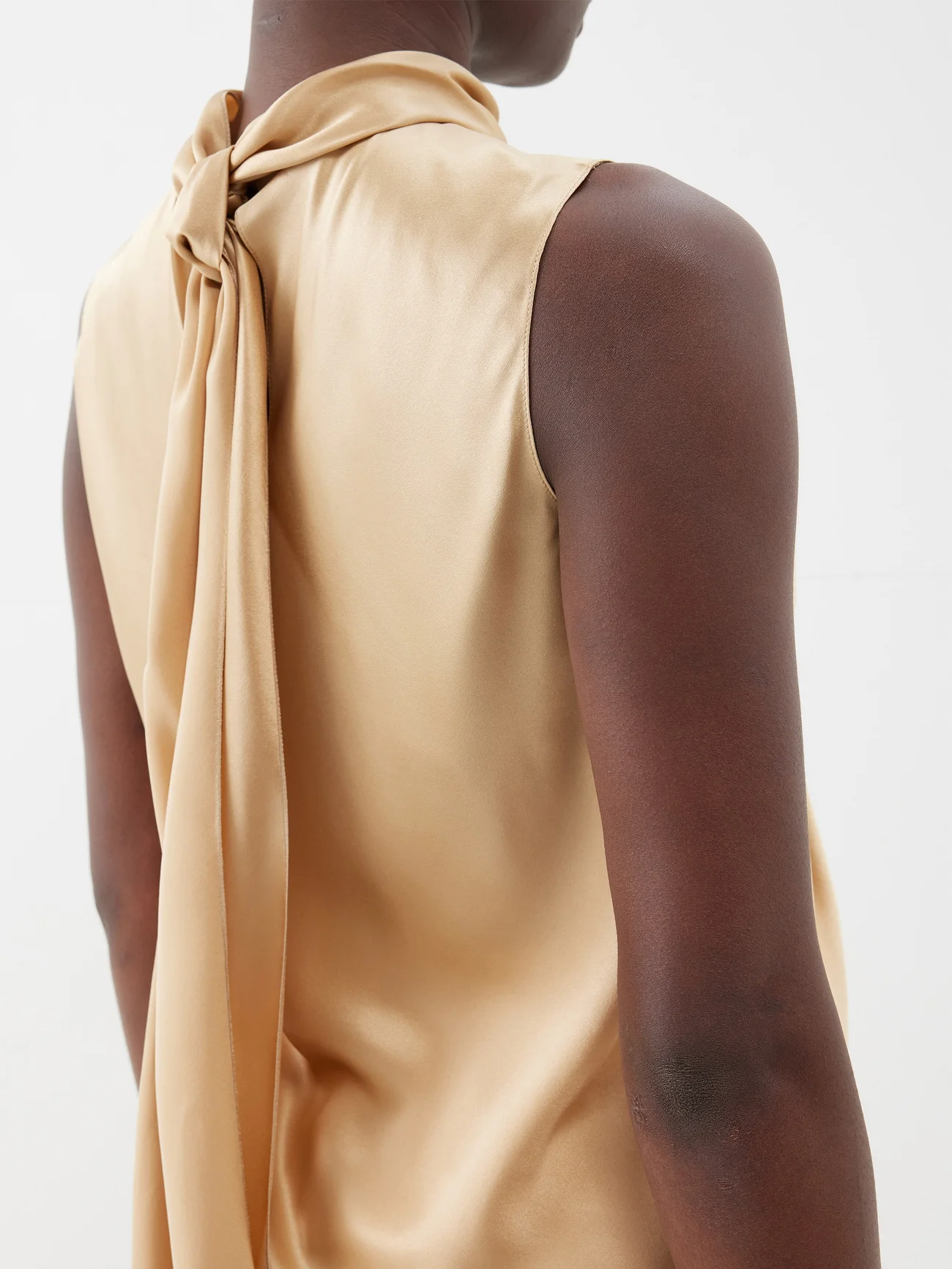 Ralph Lauren Pollard high-neck ruched silk top back view