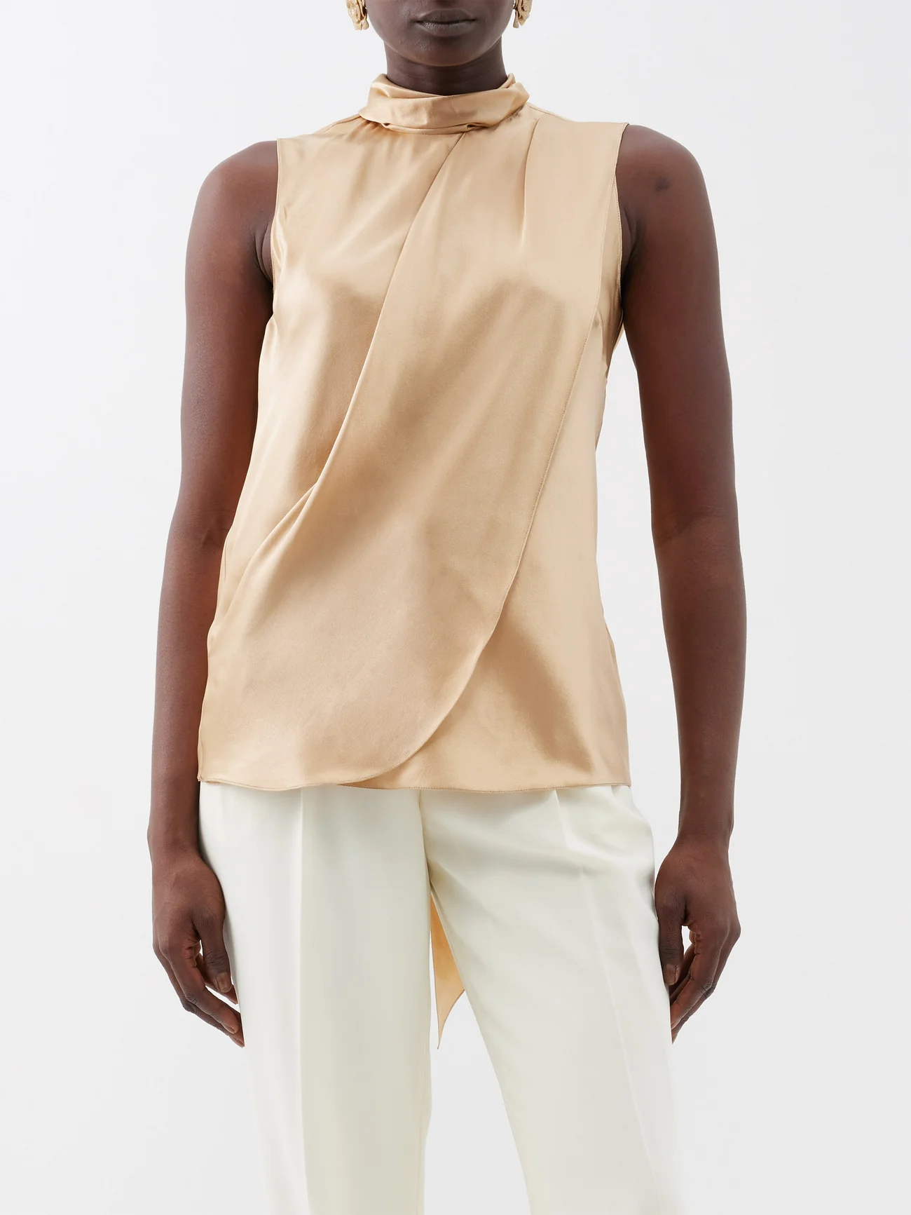 Ralph Lauren Pollard high-neck ruched silk top