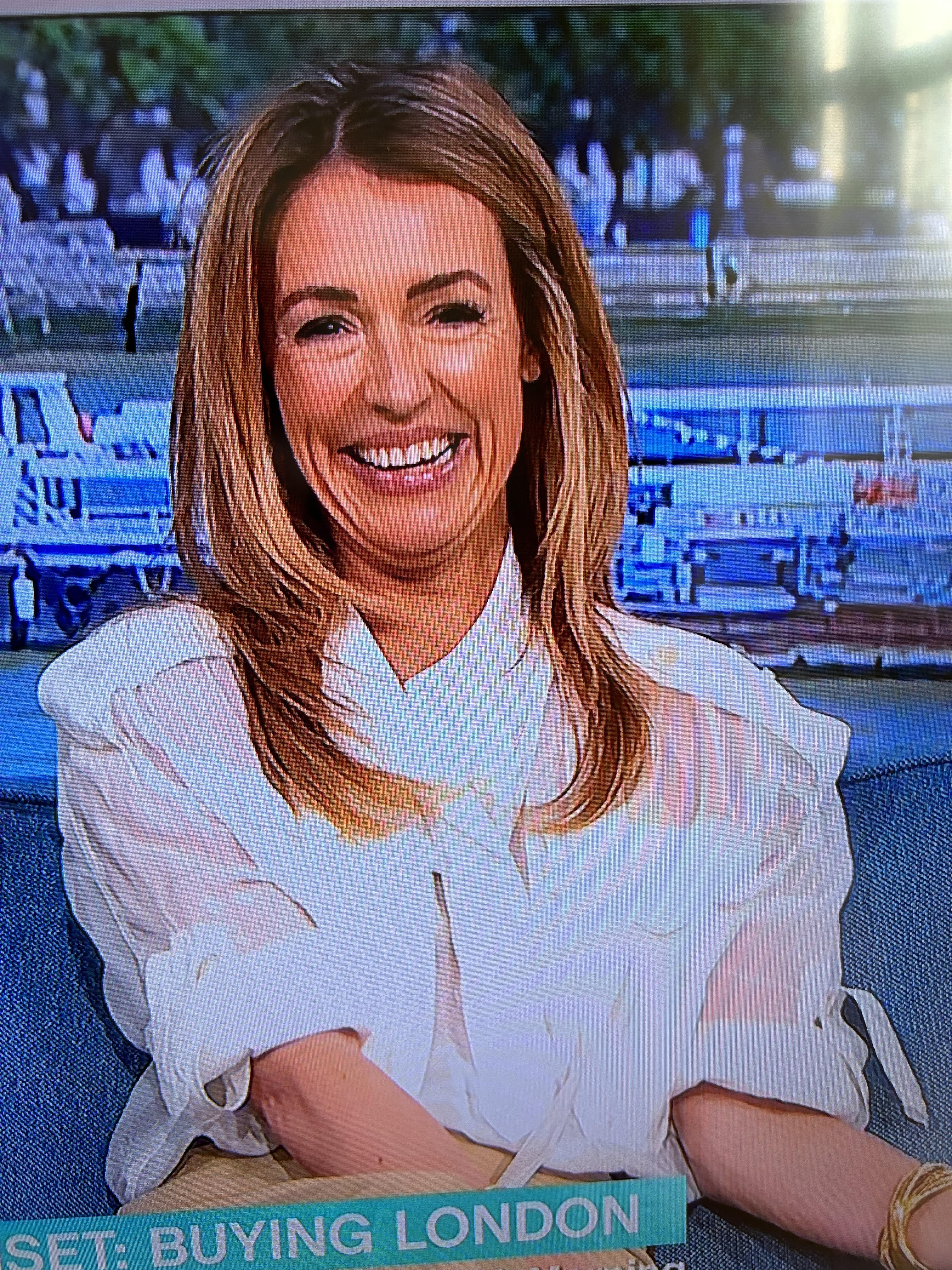 where to get all Cat Deeley This Morning outfits ivory shirt beige maxi skirt brown belt beige suede coyboy boots 4 June 2024 Photo ITV