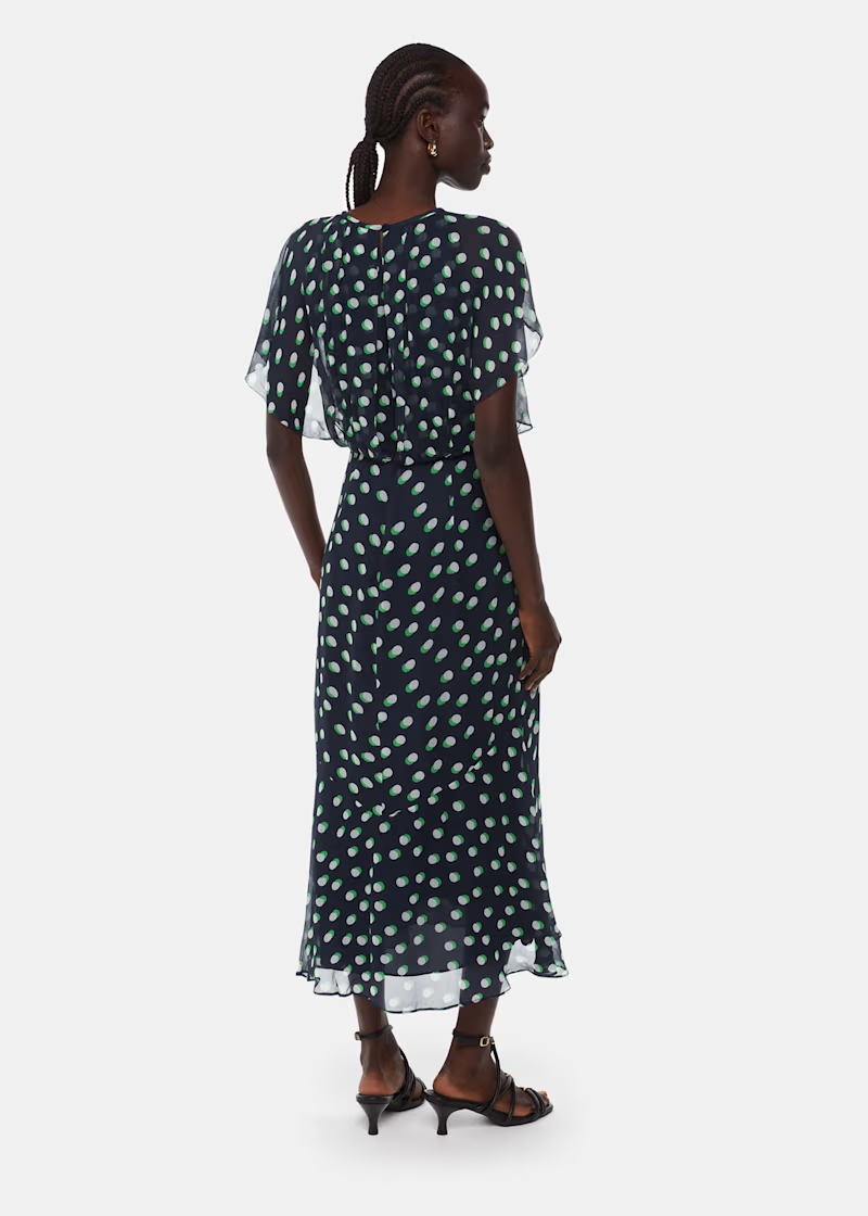 Whistles Moon Spot Print Midi dress back view