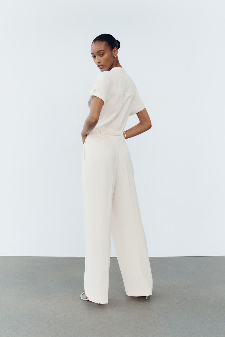 Zara Belted Jumpsuit With Golden Buttons back view