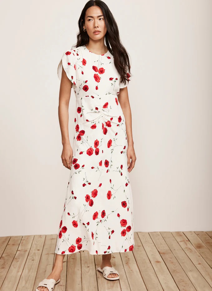 Mint Velvet Cream Floral Midi Dress