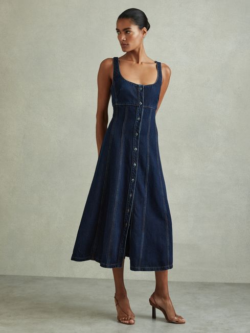 dark denim rochelle midi dress Rochelle Humes flattering denim dress is a great alternative to jeans