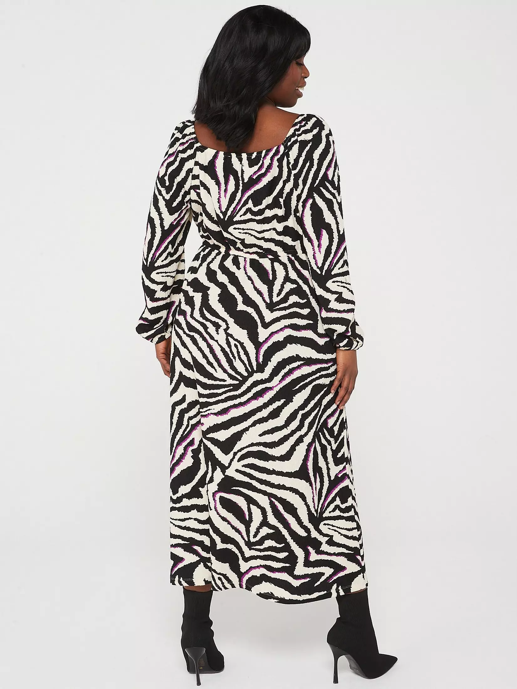 V by Very Curve Square Neck Zebra Midi Dress back view