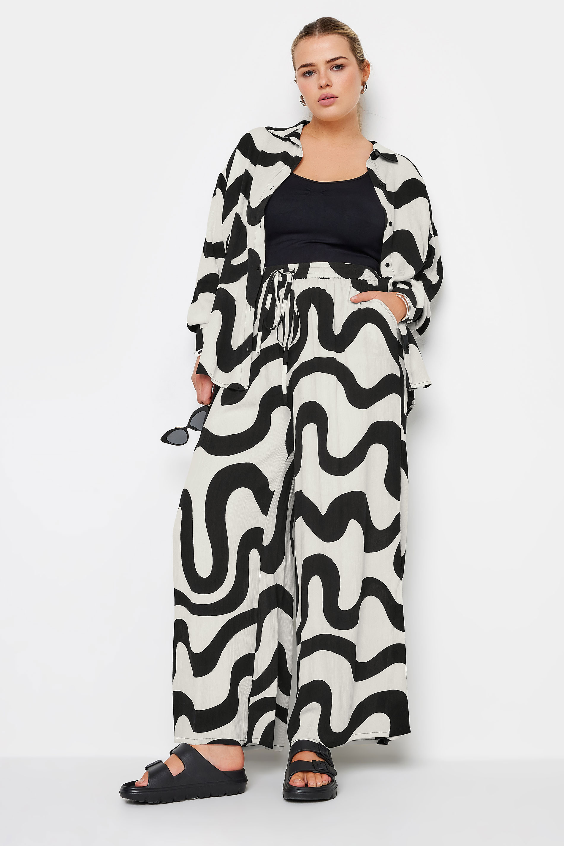 YOURS Curve White Abstract Print Crinkle Beach Shirt