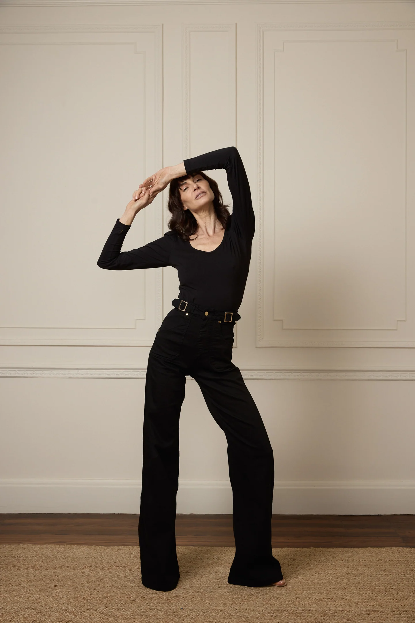 Donna Ida Minnie The High Top Full Length Wide Leg Flared Jeans Blackest v2