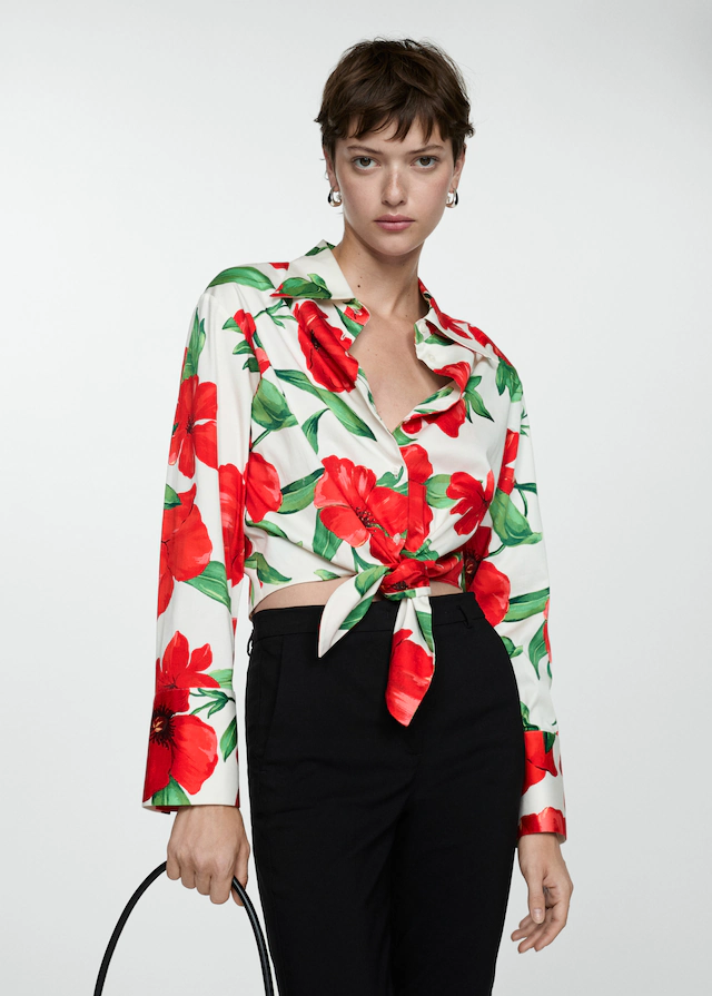 Mango Bow Printed Shirt