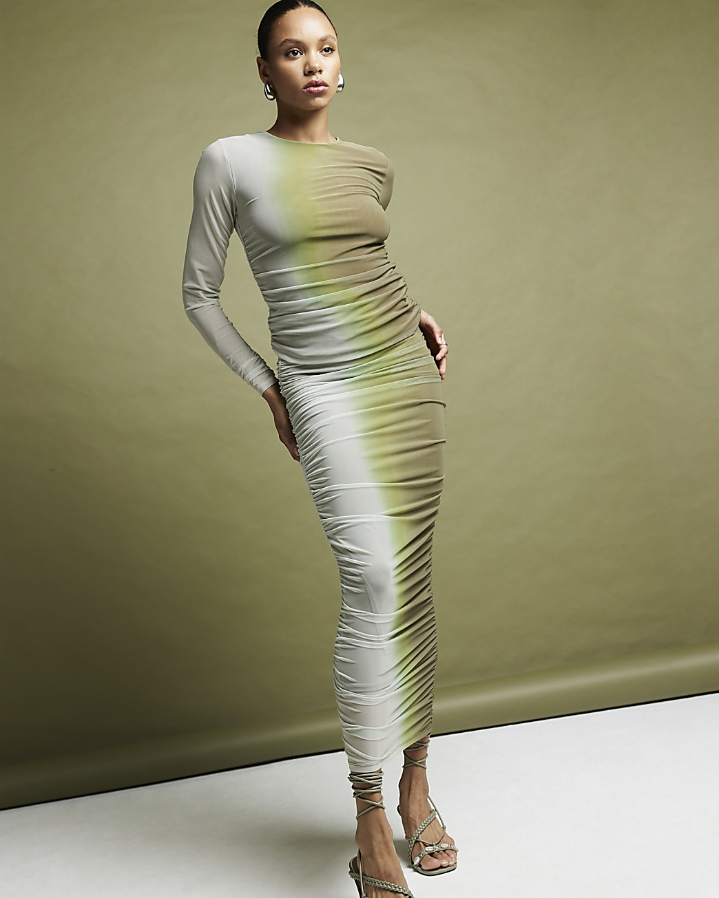 River Island Green Mesh Ombre Ruched Co Ord