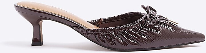 River island Red patent ruched bow heeled court shoes