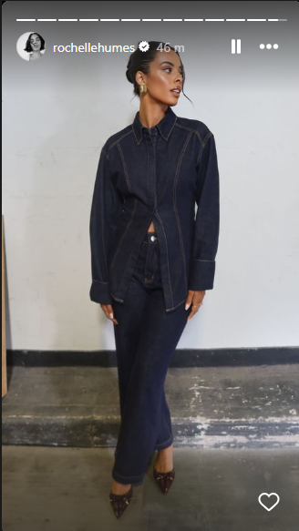 where to get all Rochelle Humes This Morning outfits dark denim tailored shirt and trousers what is Rochelle wearing 20 August 2024 Photo Rochelle Humes