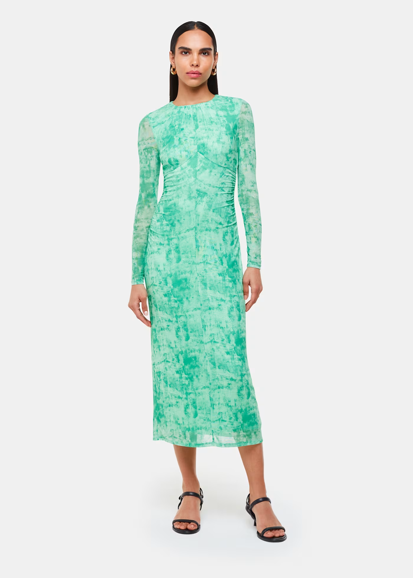Whistles Brushwork Print Mesh Dress