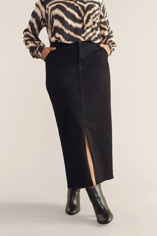 EVANS Curve Black Midaxi Denim Skirt