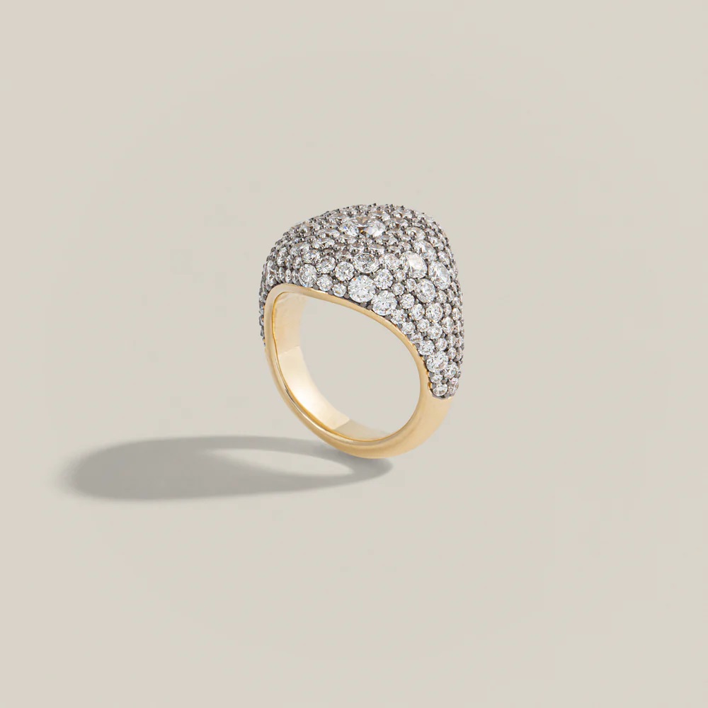 Lucy Delius Antique Finish Victorian Set Diamond Pavé Signet Ring