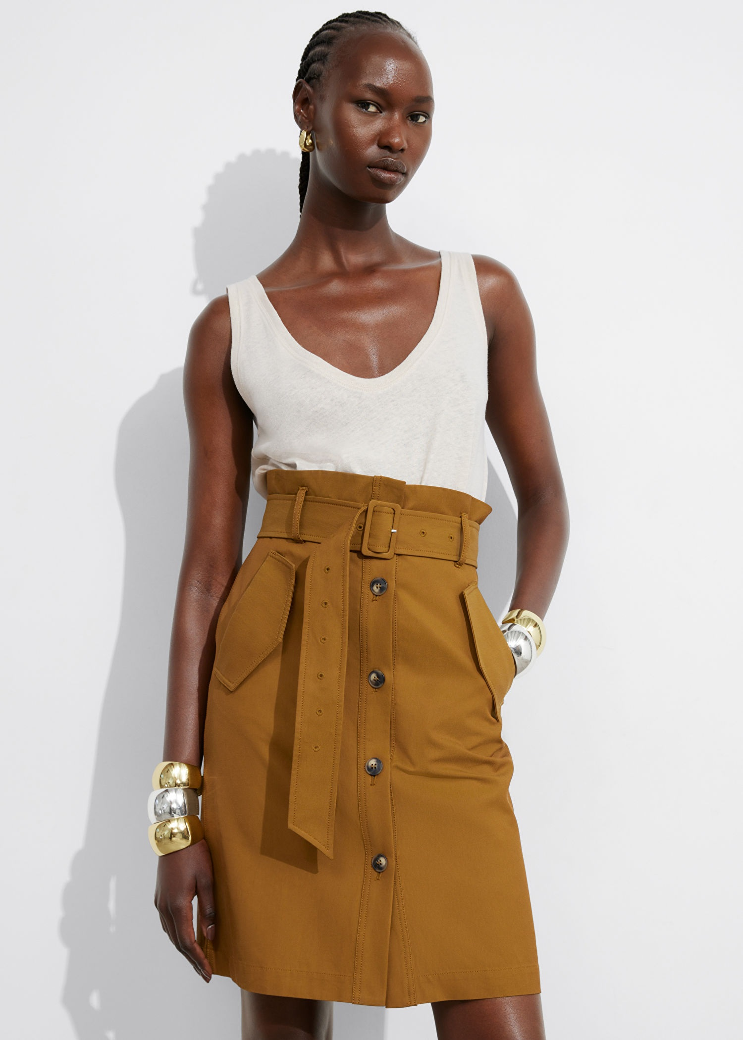 &amp; Other Stories Buttoned Paperbag Midi Skirt