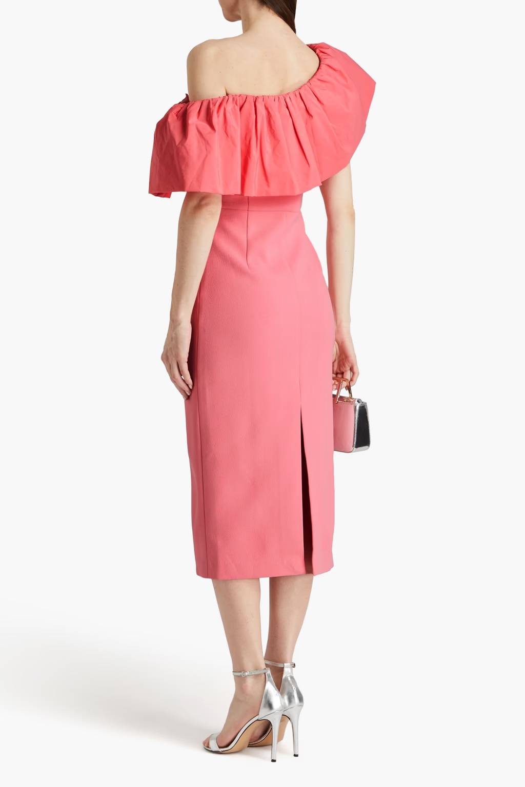 Rebecca Valance Brittany One Shoulder Midi Dress back view v2