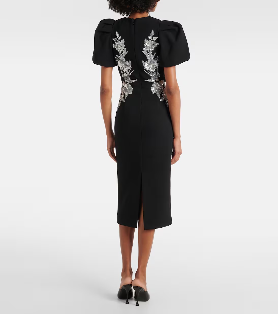 Rebecca Vallance Monroe puff-sleeve embellished midi dress back view