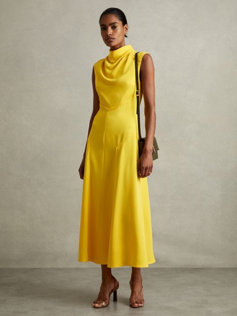 Reiss Georgia Cowl Neck Seam Detail Midi Dress