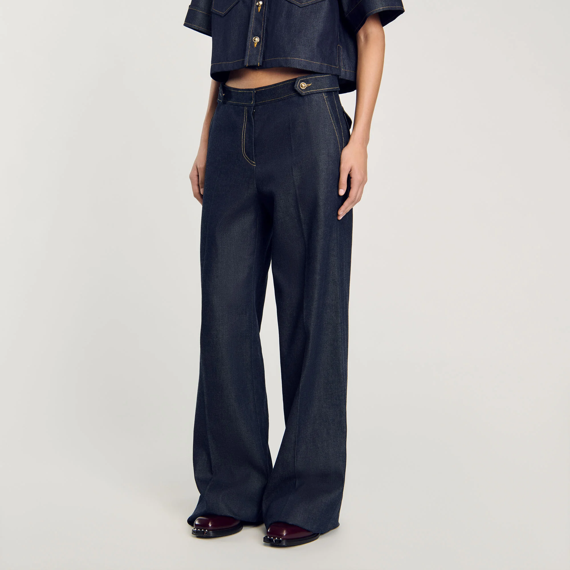 Sandro Raw Denim Wide-Leg Jeans