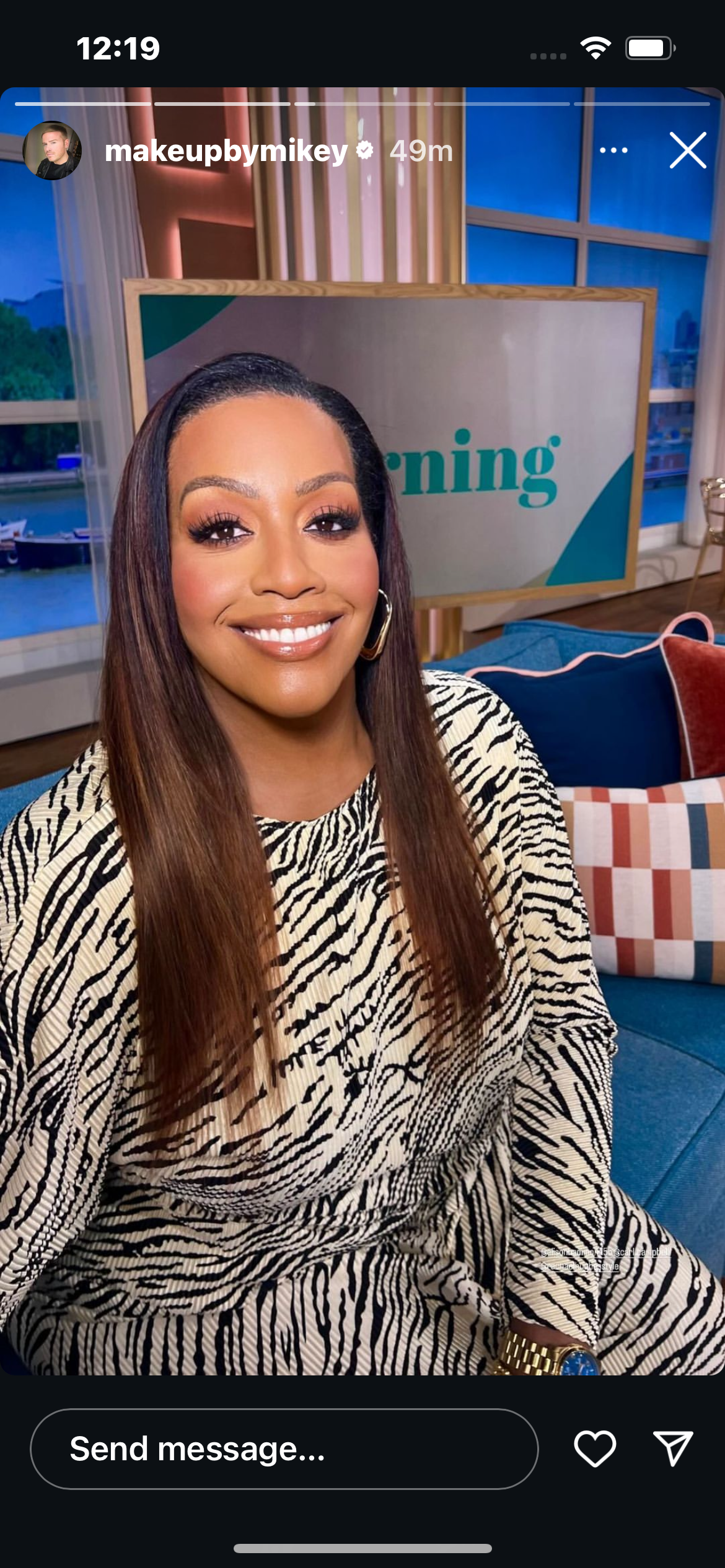 where to get all Alison Hammond This Morning outfits cream plisse animal print top and trousers co ord what is alison wearing 20 September 2024 Photo Mikey Phillips