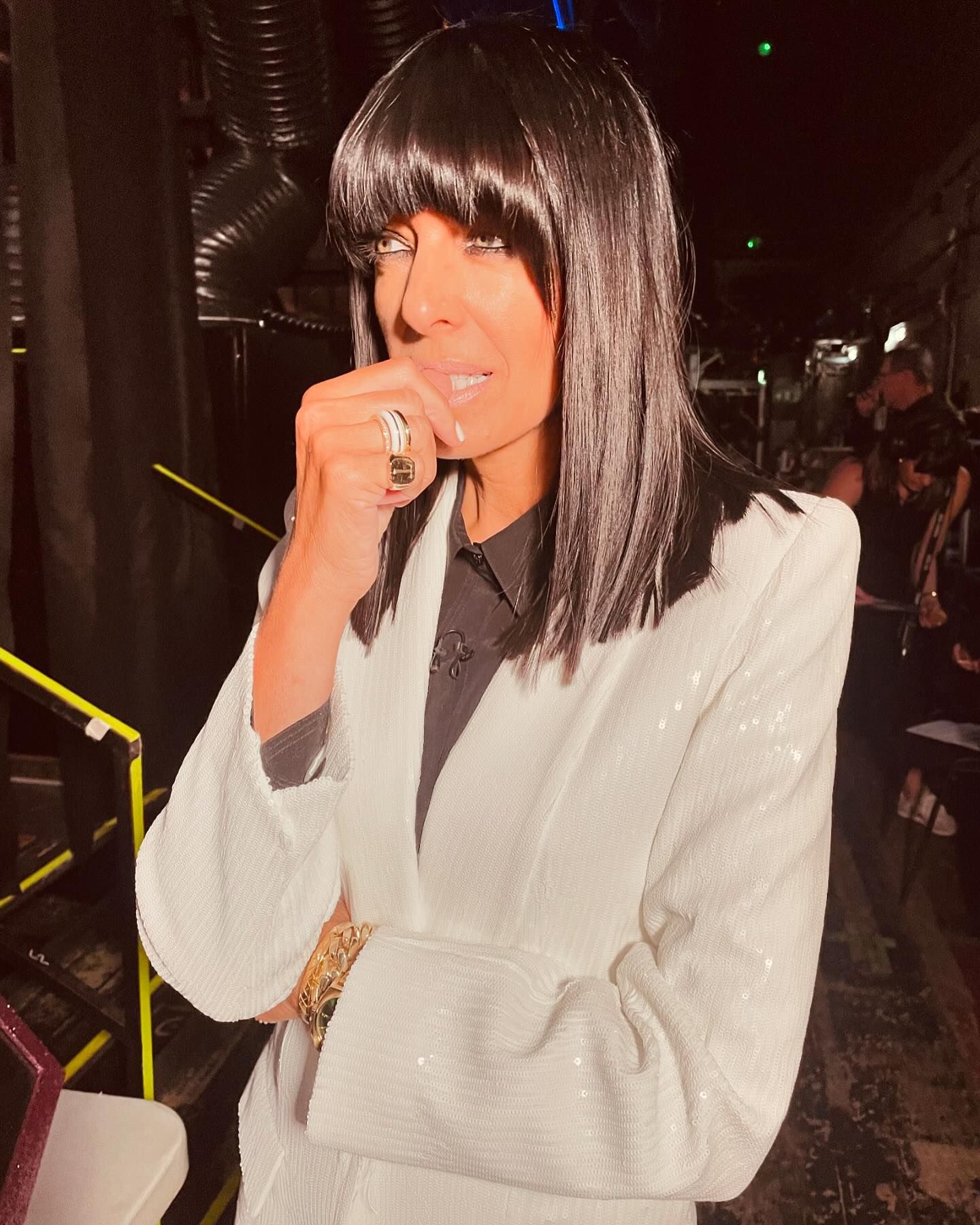 where to get all claudia Winkleman Strictly Come Dancing dresses white sequin trousers suit what is Claudia wearing 14 September 2024 Photo Sinead McKeefry
