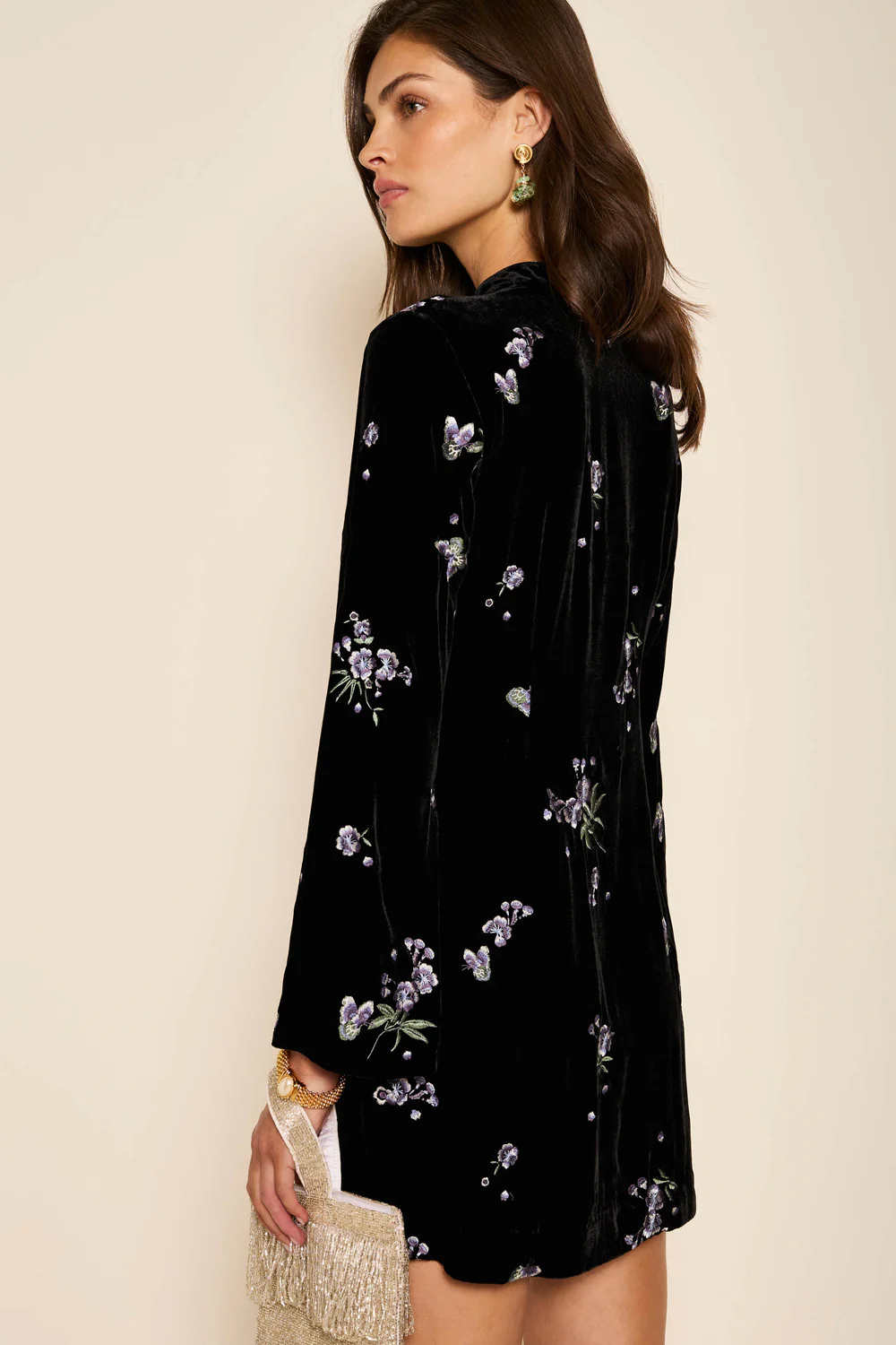 RIXO Calla Velvet Mini Dress back view