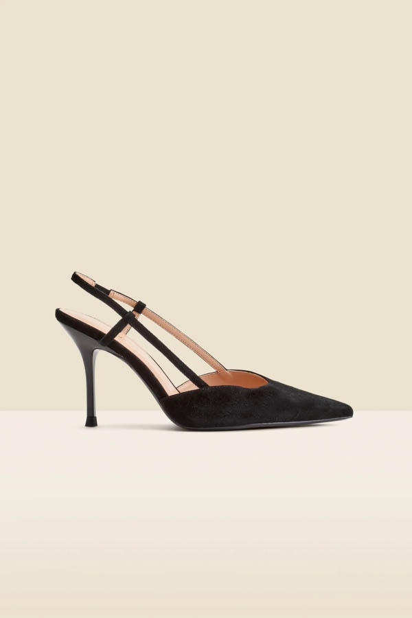 Sosandar Black Flared Heel Slingback Court Shoes