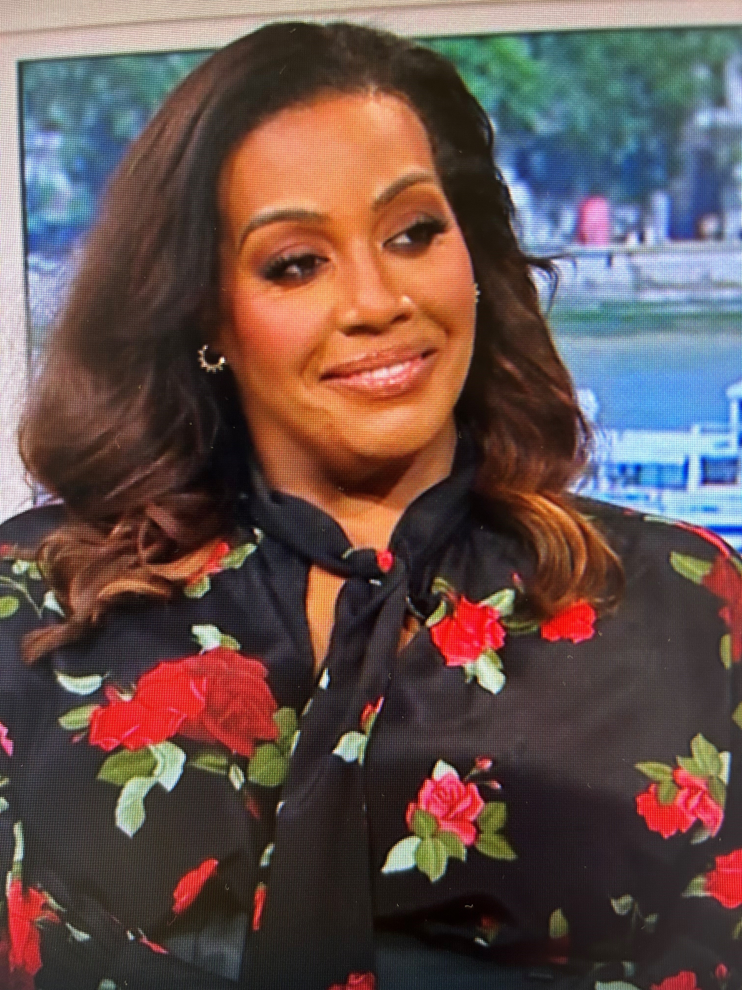 where to get all Alison Hammond This Morning outfits black rose print blouse black faux leather skirt what is Alison wearing 4 October 2024 photo ITV