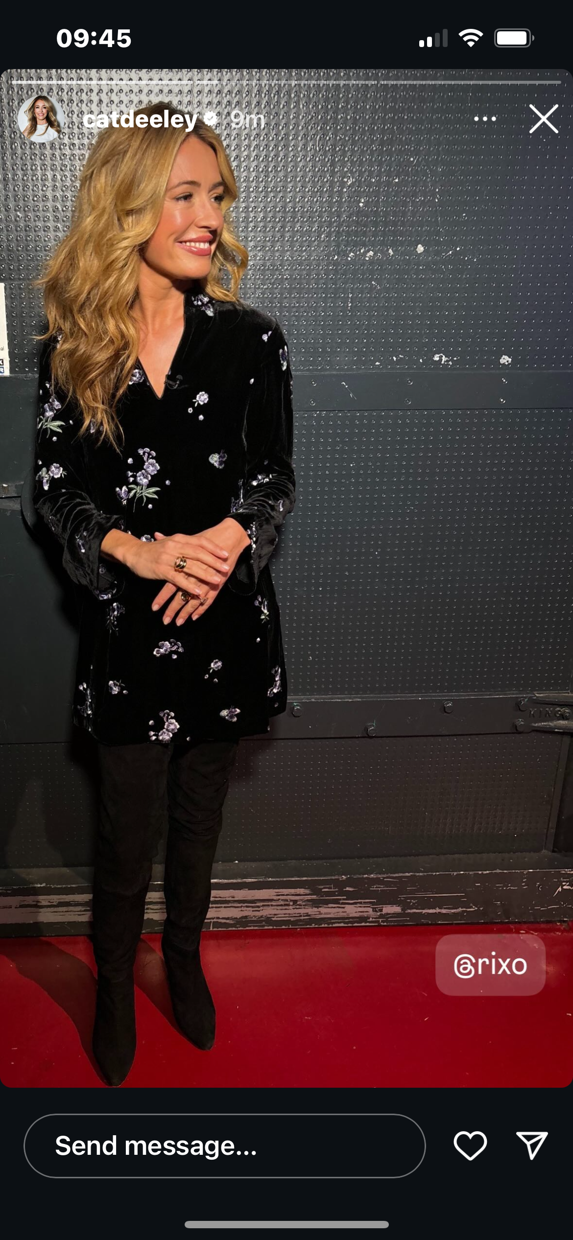 where to get all Cat Deeley this Morning outfits black embellished velvet mini dress black boots what is Cat wearing 16 October 2024 Photo Cat Deeley