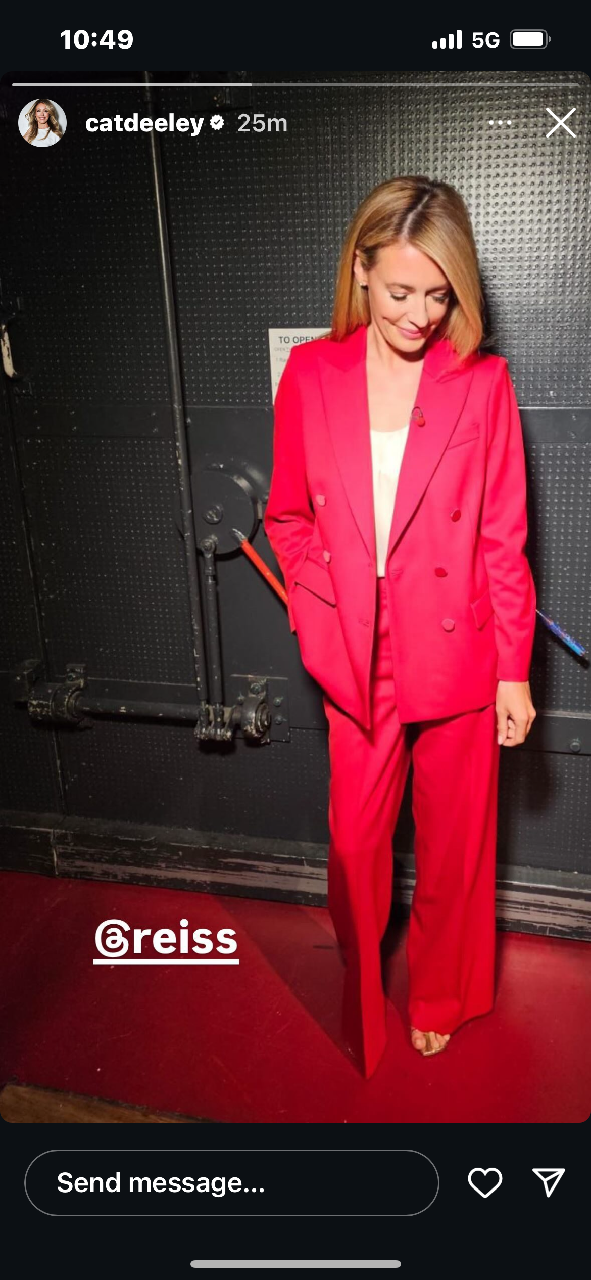 where to get all Cat Deeley this Morning outfits red tuxedo trouser suit what is Cat wearing 10 October 2024 Photo Cat Deeley