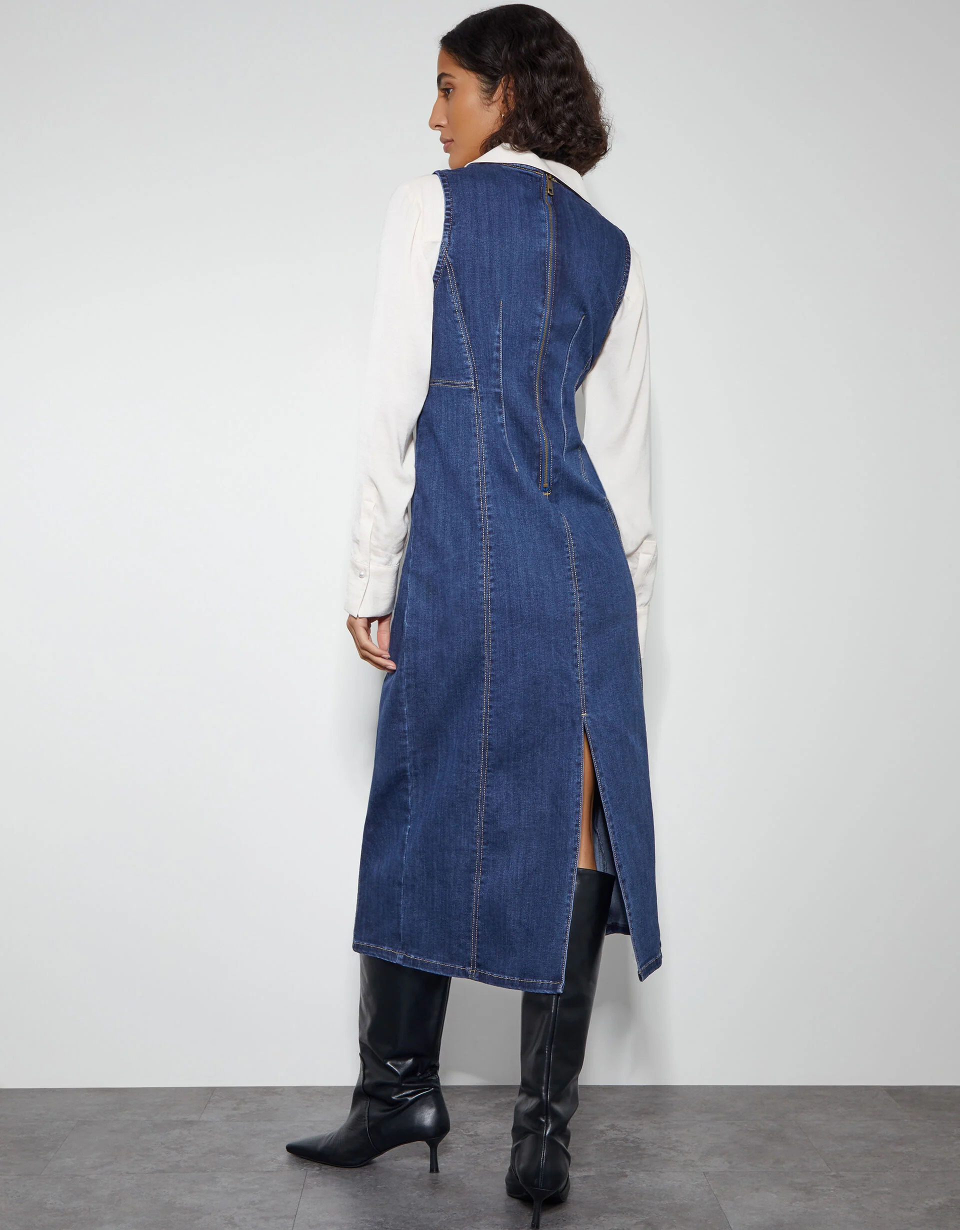 Monsoon Rhian Sleeveless Denim Midi Dress Blue back view