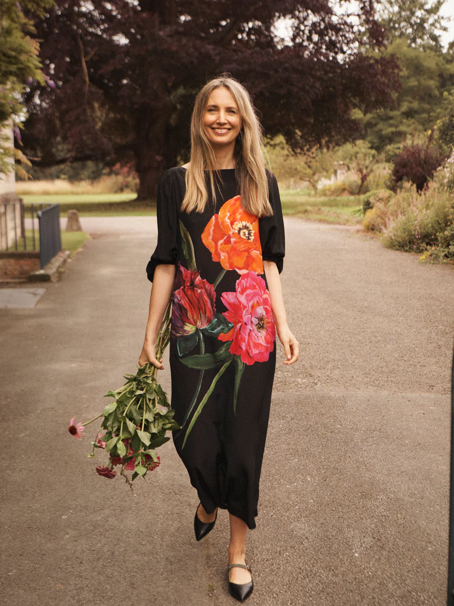 NRBY Jade silk painted floral print dress