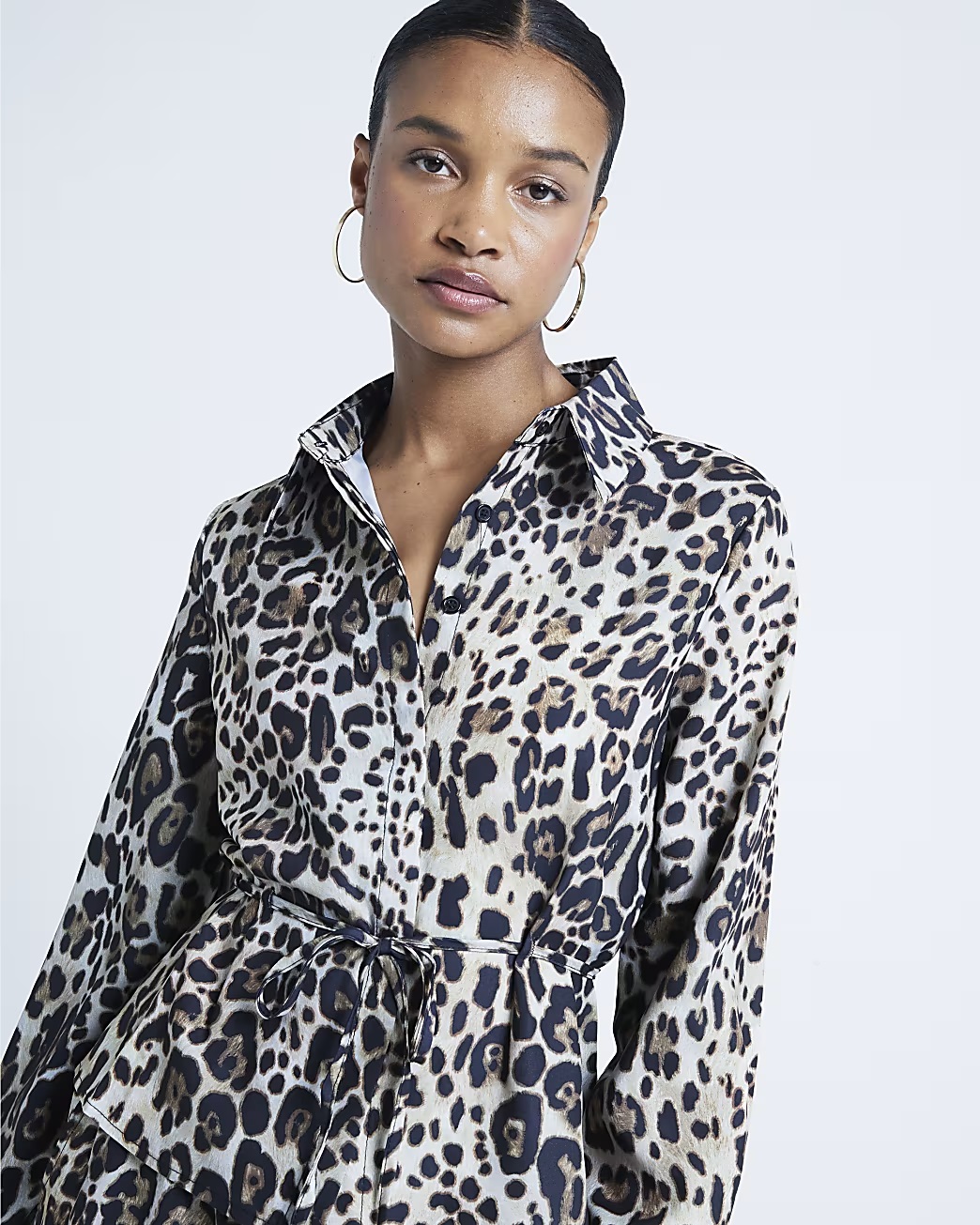 River Island Beige Belted Leopard Print Shirt
