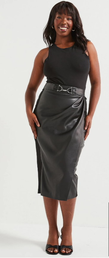 V by Very PU Wrap Midi Skirt