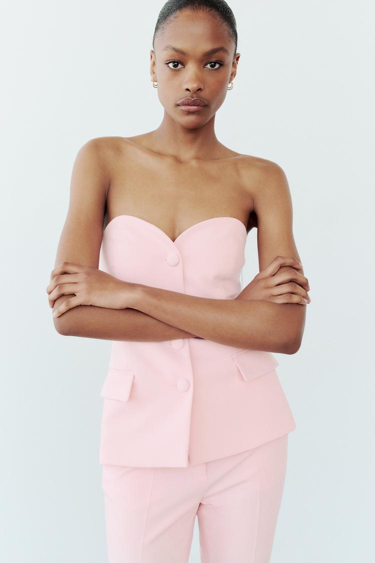 Zara Bustier Top With Covered Buttons
