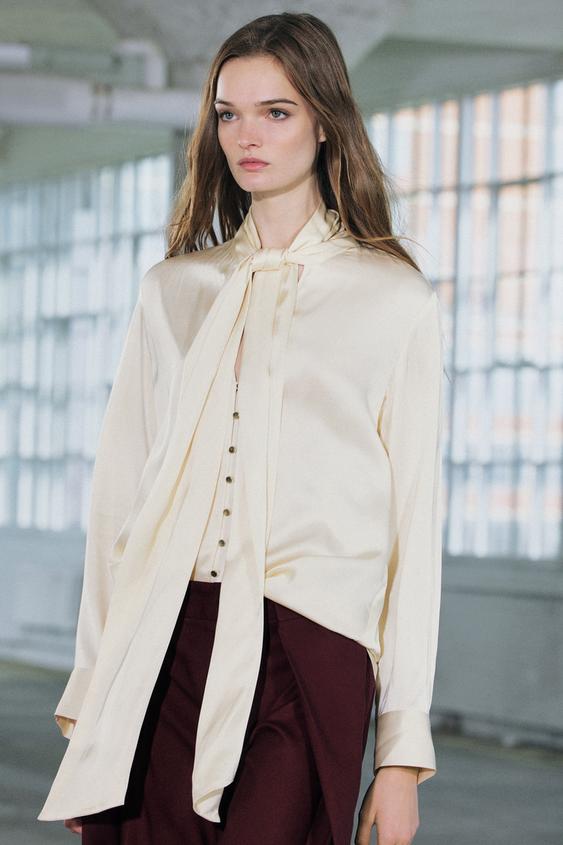 Zara Satin Blouse With Tied detail ZW Collection