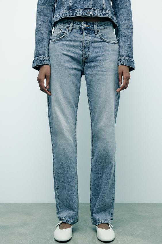 Zara TRF Straight Leg Mid Rise Jeans