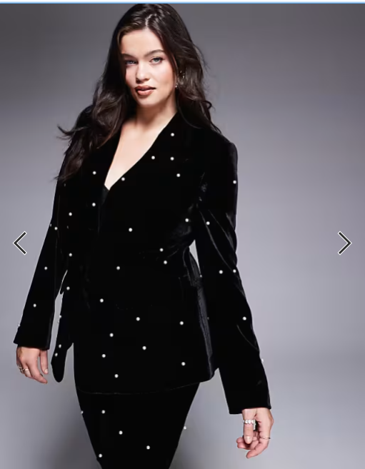 ASOS LUXE Curve pearl embellished velvet co-ord blazer