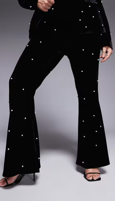 ASOS LUXE Curve velvet co-ord trouser with pearl embellishmen