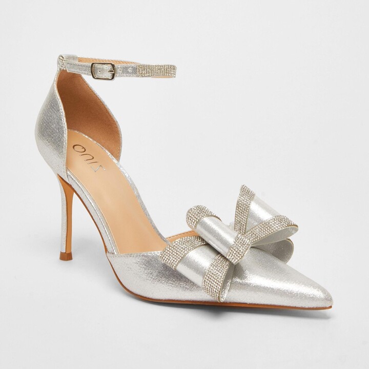Quiz Shimmer Diamante Bow Court Heels