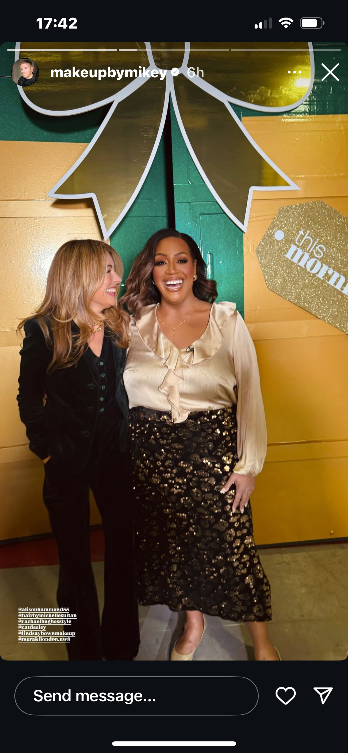 where to get all Alison Hammond This Morning outfits crea oyster satin frill blouse bronze sequin black skirt what is alison wearing 2 December 2024 Photo Mikey Phillips