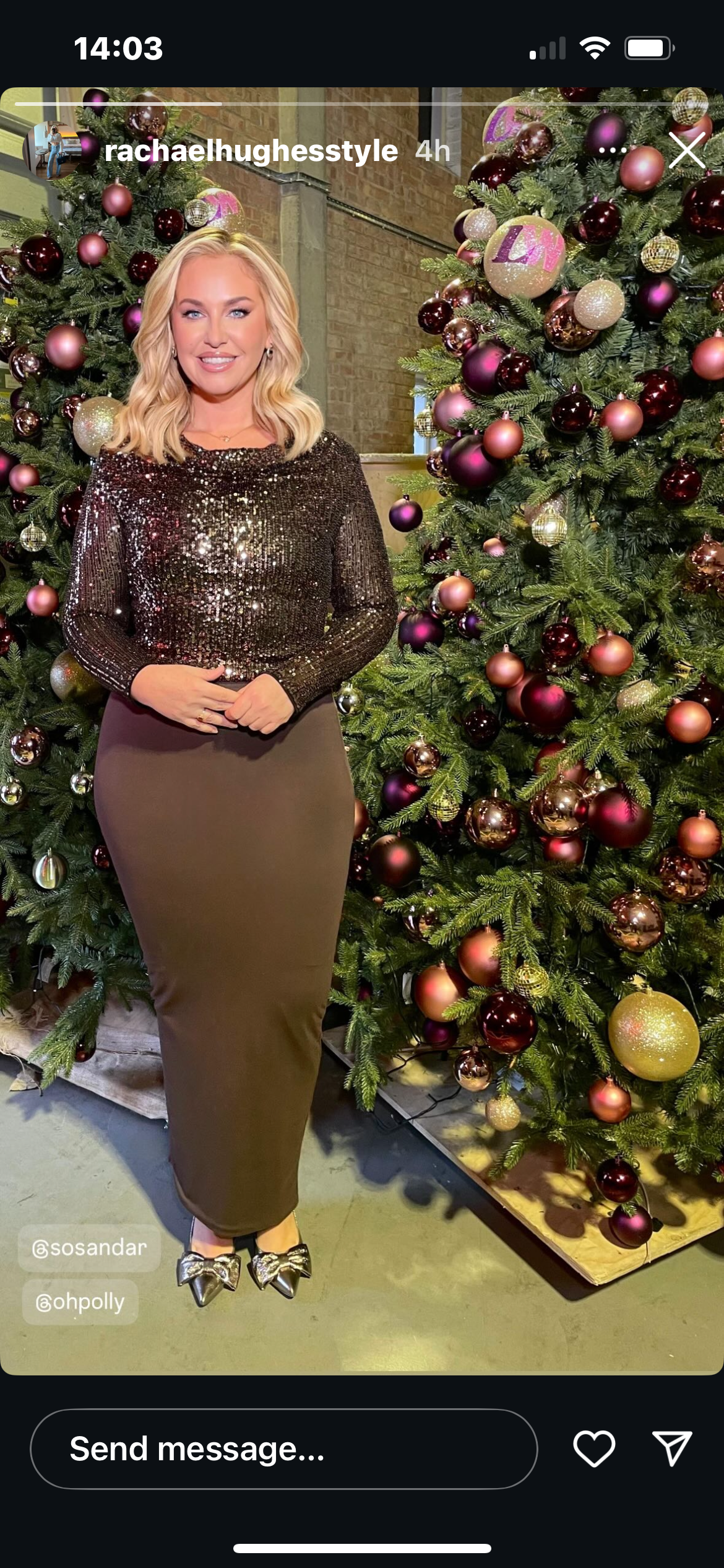 where to get all Josie Gibson this Morning outfits bronze sequin cowl neck top brown jersey midaxi skirt what is Josie wearing 17 December 2024 Photo Rachael Hughes