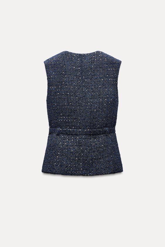 Zara Textured Waistcoat With Belt back view