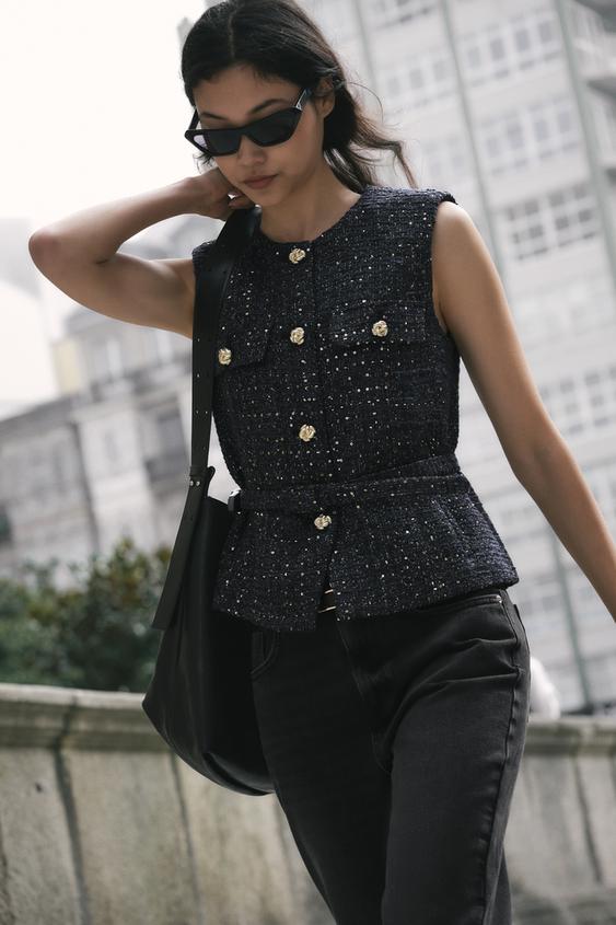 Zara Textured Waistcoat With Belt