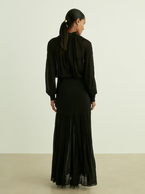 Reiss Octivia Sheer Jersey Gathered Maxi Dress in Black back view