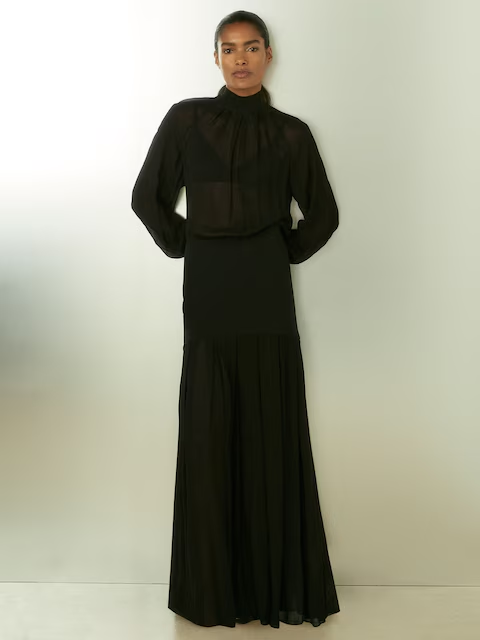 Reiss Octivia Sheer Jersey Gathered Maxi Dress in Black