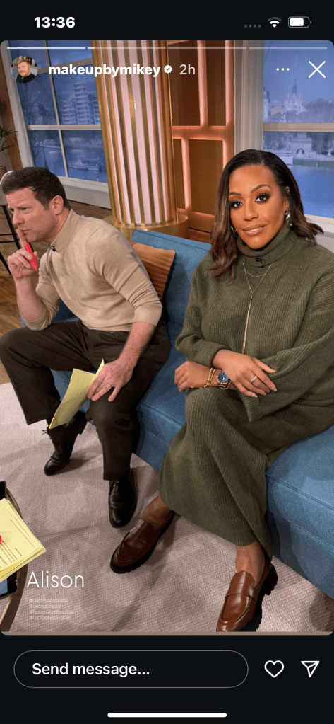 where to get all Alison Hammond This Morning outfits khaki green roll neck jumper and midi skirt what is alison wearing 24 January 2025 Photo Mikey Phillips