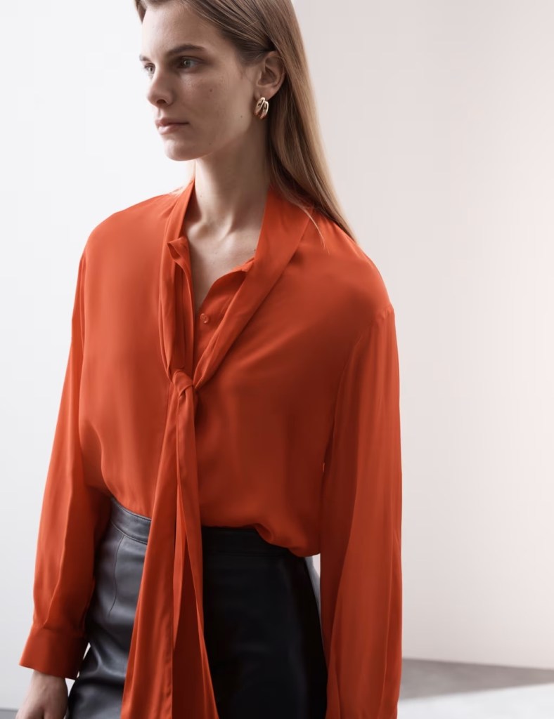 Autograph Silk Blend Tie Neck Button Through Blouse