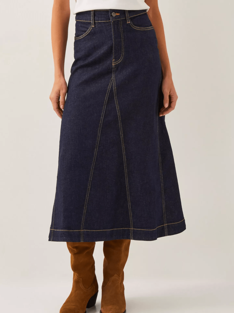 Monsson Goldie Denim Midi Skirt, Indigo Blue